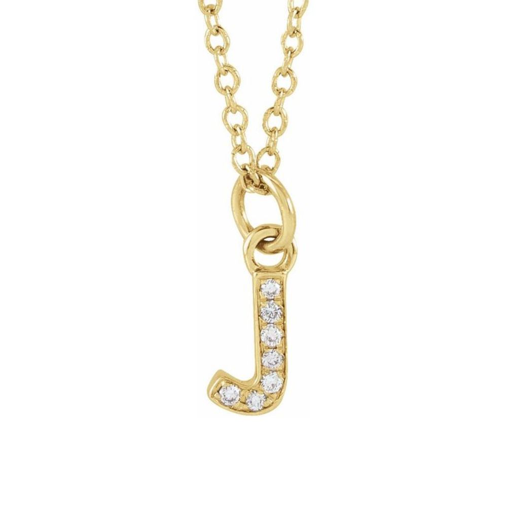 14K Yellow Gold .025 CTW Diamond Tiny Initial J Necklace, 16-18 Inch